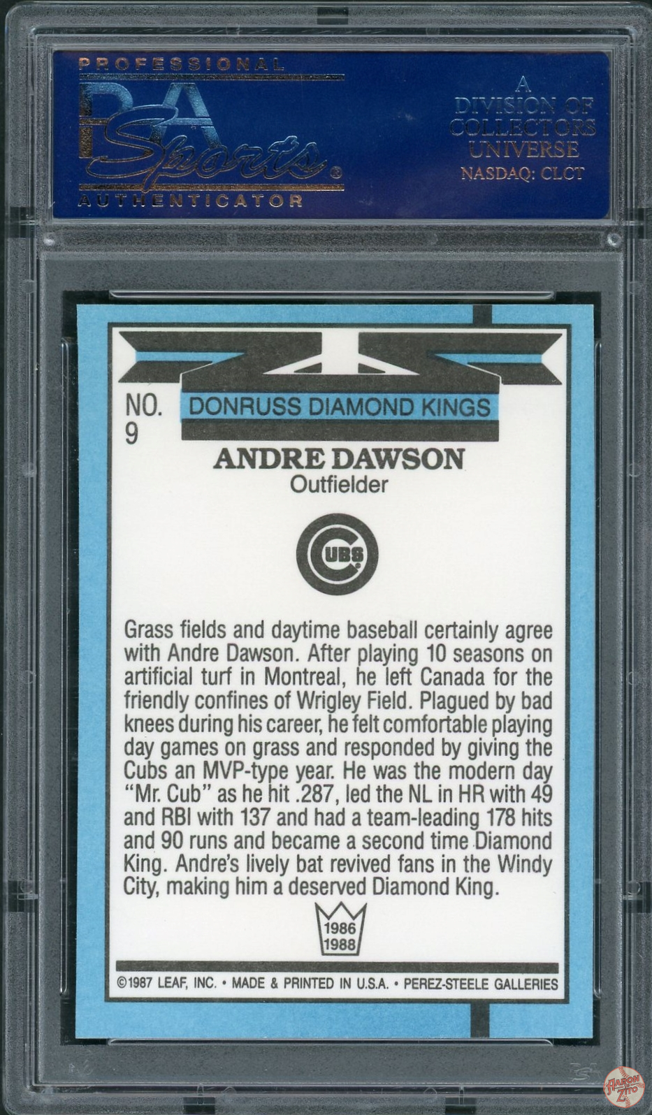 1988 Donruss Diamond Kings Andre Dawson #9 PSA 10 POP 28 (586) – Aaron to  Zito