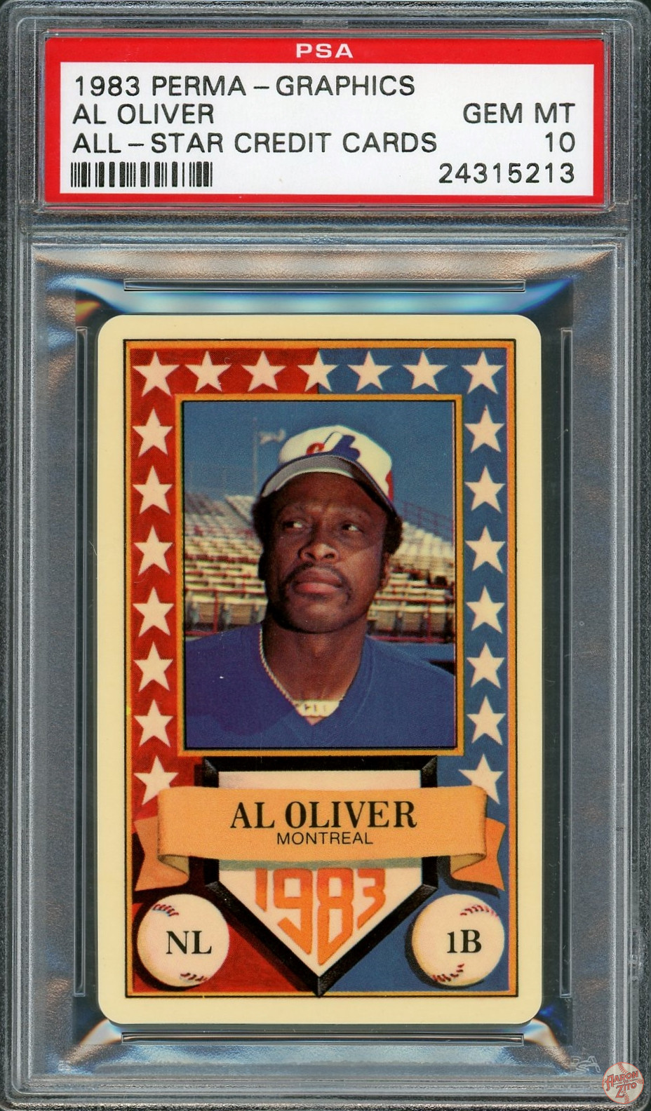 1983 Perma-Graphics All-Star Credit Cards Al Oliver #NA PSA 10 POP 1 (213)  – Aaron to Zito