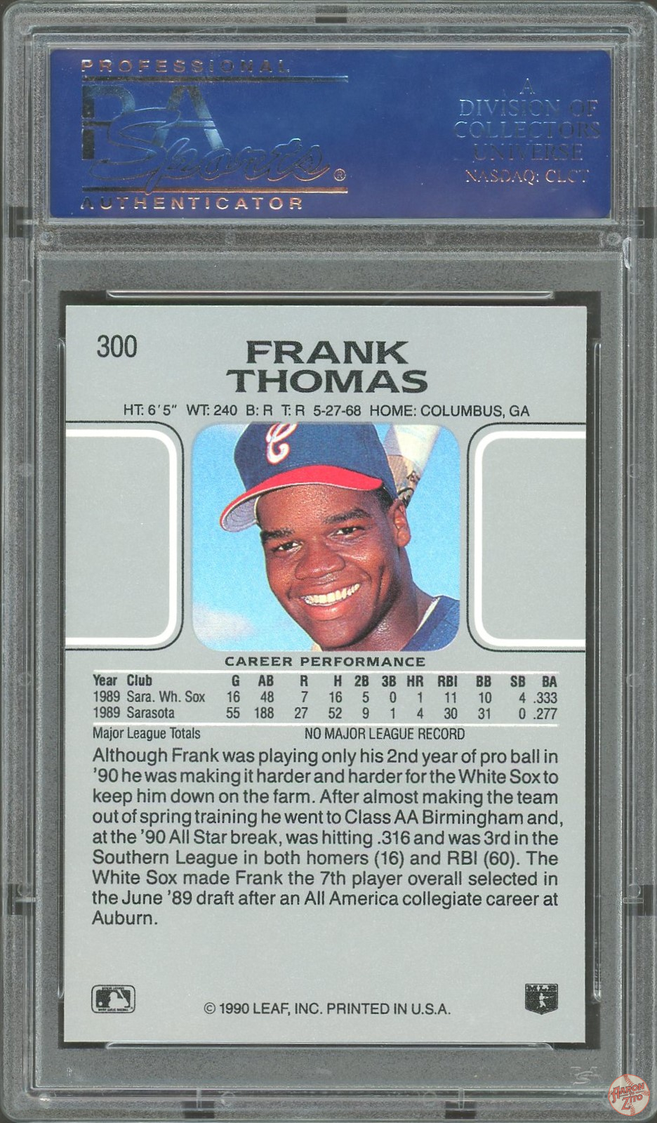 1990 Leaf Frank Thomas 300 PSA 10 POP 4254 773 Aaron To Zito 1990-leaf-frank-thomas-300-psa-10-pop-4254-773-aaron-to-zito